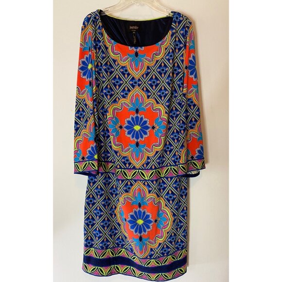 Laundry By Shelli Segal Geometric Floral Print Dress Multicolor Medium - Picture 1 of 10